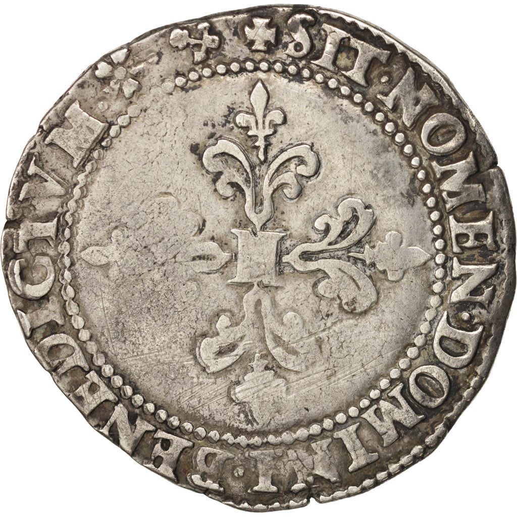 France, Henri III, Franc au Col Plat, 1577, Bayonne, VF(20-25), Silver