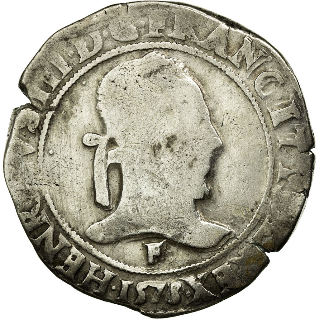 Monnaie, France, Henri III, Franc au Col Plat, 1578, Angers, B+, Argent