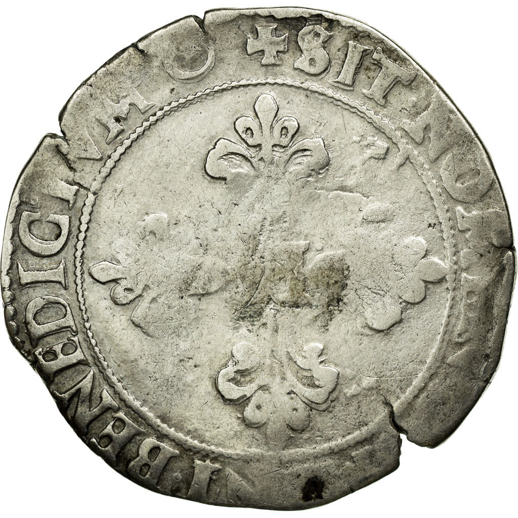 Monnaie, France, Henri III, Franc au Col Plat, 1578, Angers, B+, Argent