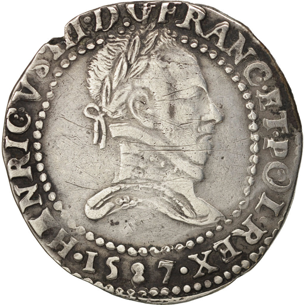 France, Henri III, Demi Franc, 1587, Lyon, VF(30-35), Silver, Sombart:4716