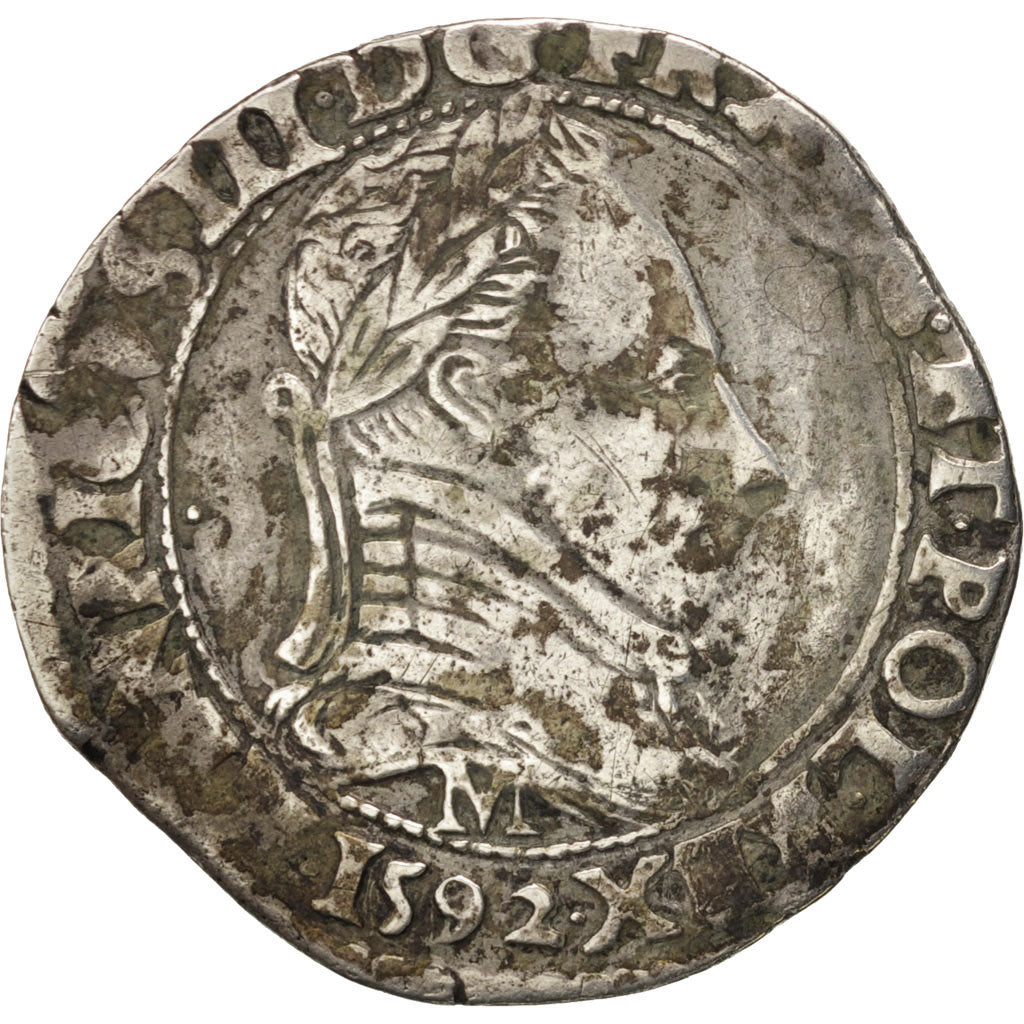 Francia, Henri III, Demi Franc, 1592, Toulouse, MB, Argento, Sombart:4716