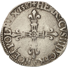Coin, France, Henri III, 1/4 Ecu, 1587, Rennes, EF(40-45), Silver, Sombart:4662