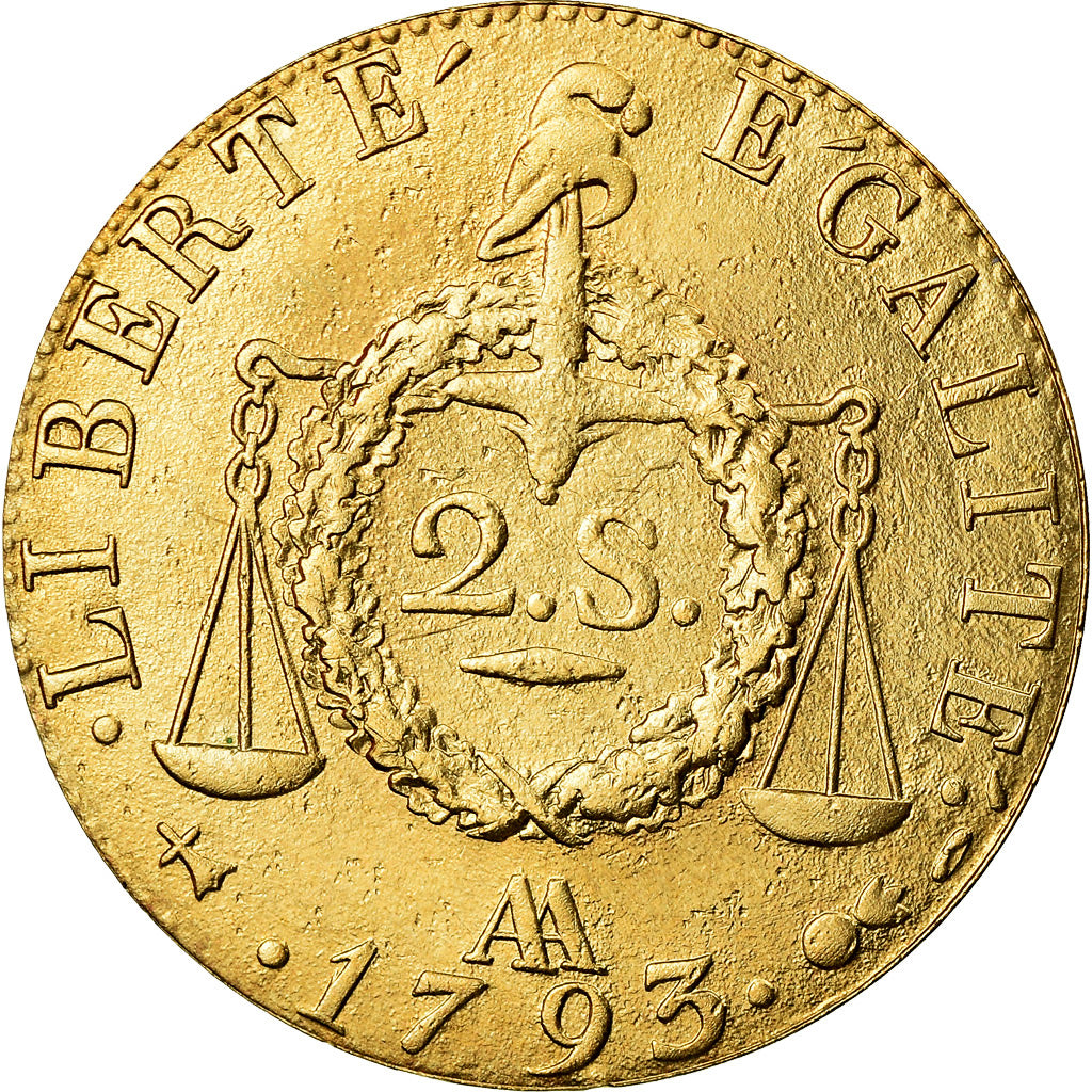 France, Medal, Reproduction Deux Sols aux Balances, Révolution 1793, MS(65-70)