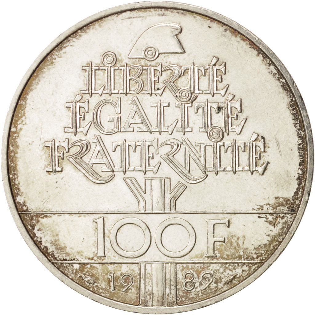 France, Droits de l'Homme, 100 Francs, 1989, AU(55-58), Silver, KM:970