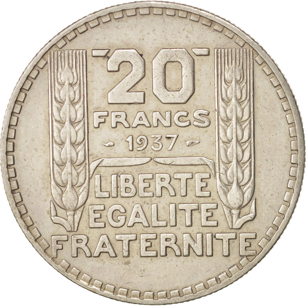 Francia, Turin, 20 Francs, 1937, Paris, MBC, Plata, KM:879, Gadoury:852