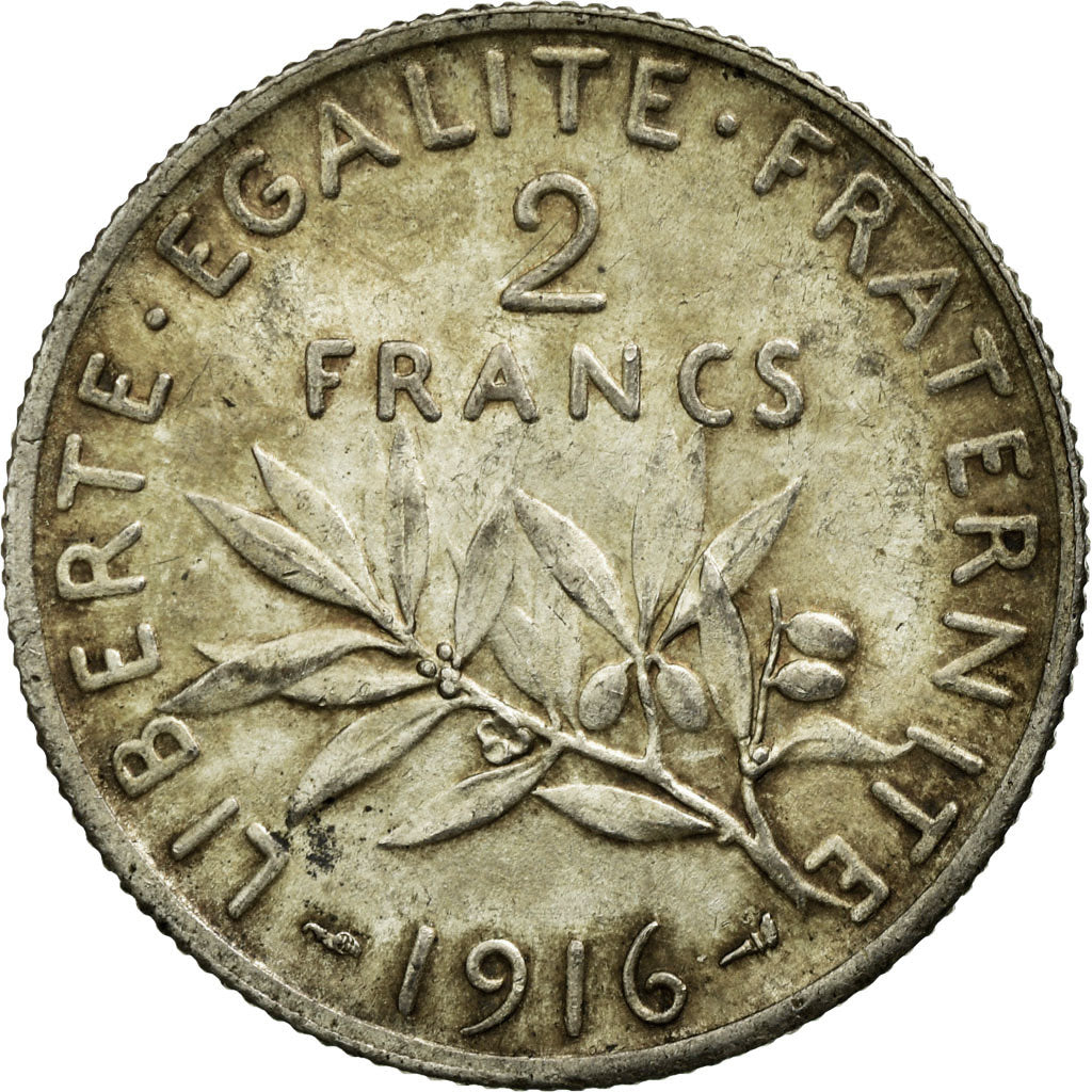 Coin, France, Semeuse, 2 Francs, 1916, Paris, AU(55-58), Silver, KM:845.1