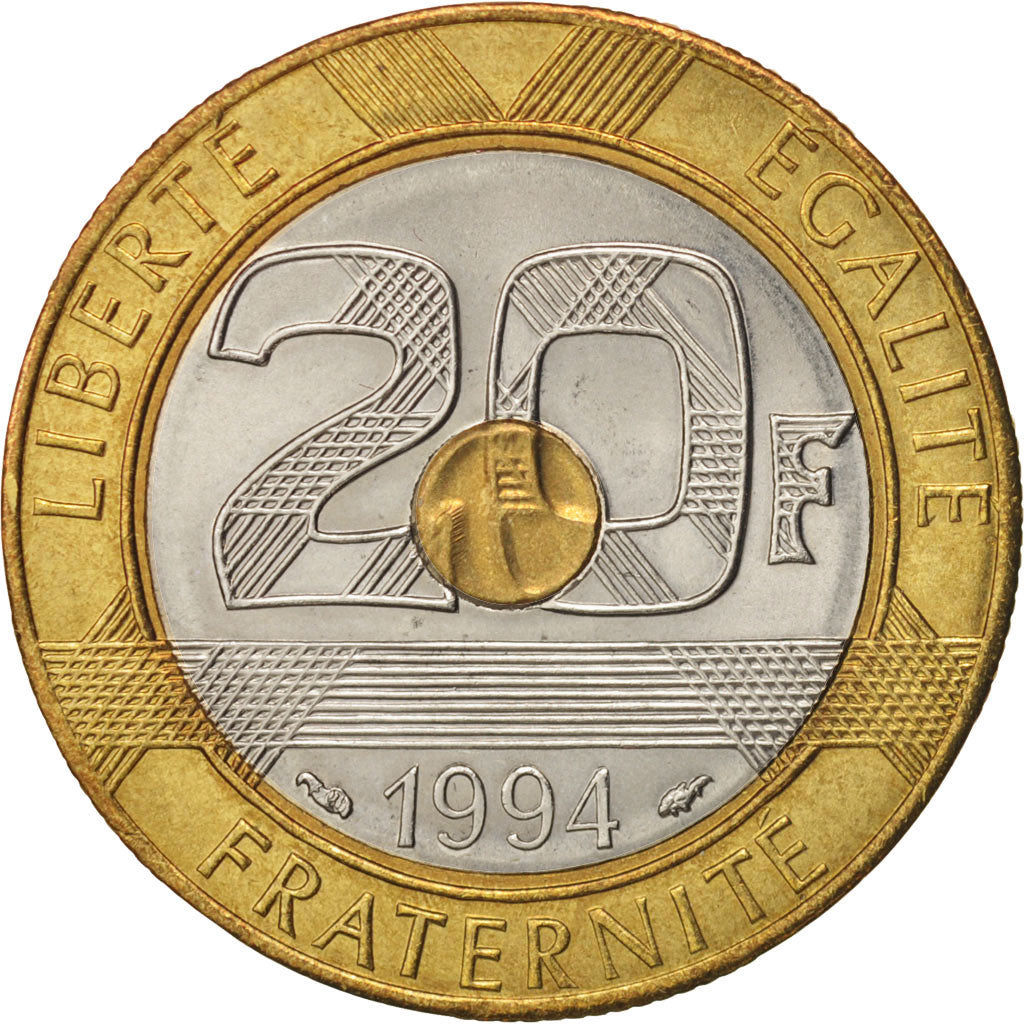 Francia, Mont Saint Michel, 20 Francs, 1994, SPL, Tri-metallico, KM:1008.2