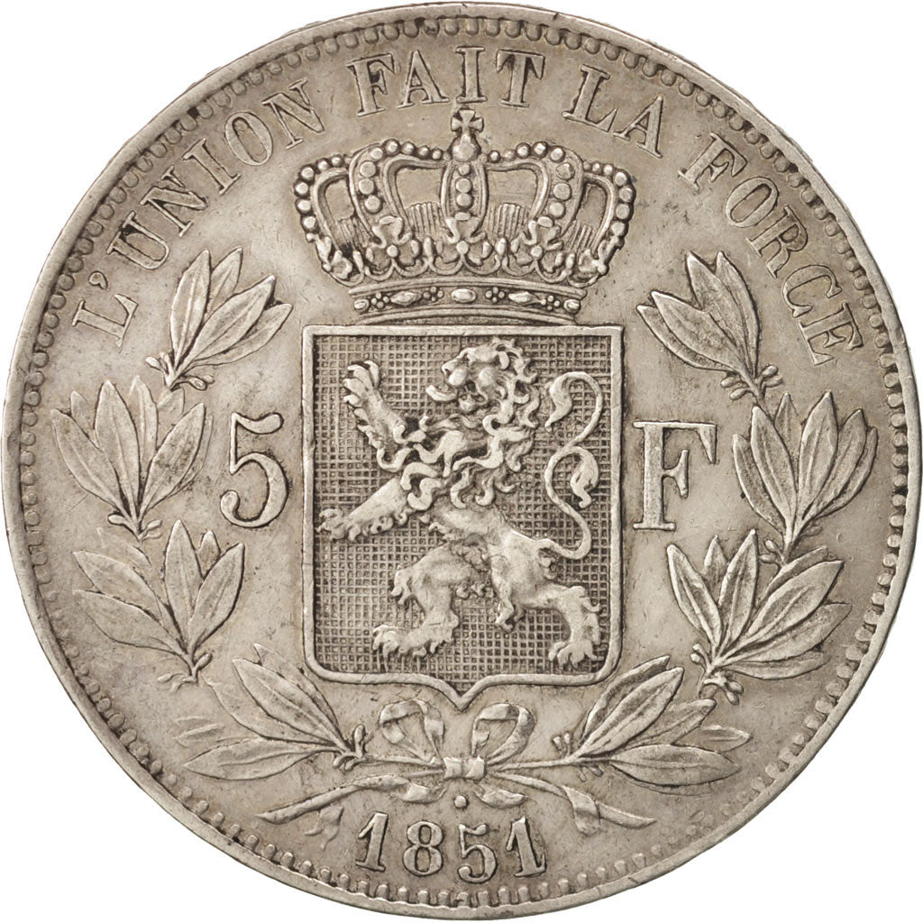 Belgio, Leopold I, 5 Francs, 5 Frank, 1851/50, BB, Argento, KM:17