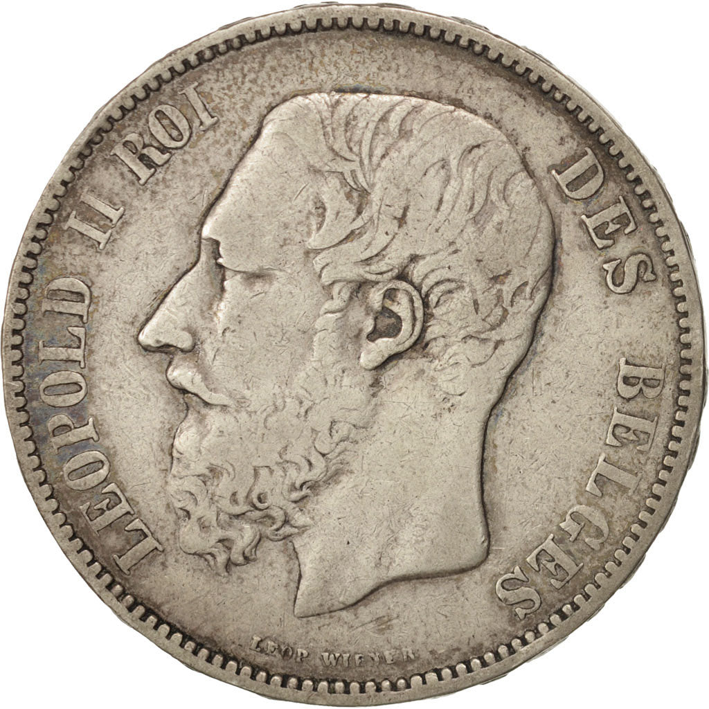 Belgio, Leopold II, 5 Francs, 5 Frank, 1867, MB+, Argento, KM:24