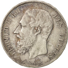 Belgio, Leopold II, 5 Francs, 5 Frank, 1872, BB, Argento, KM:24