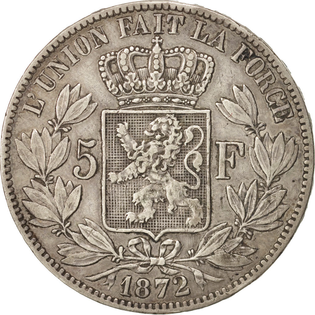 Belgio, Leopold II, 5 Francs, 5 Frank, 1872, BB, Argento, KM:24