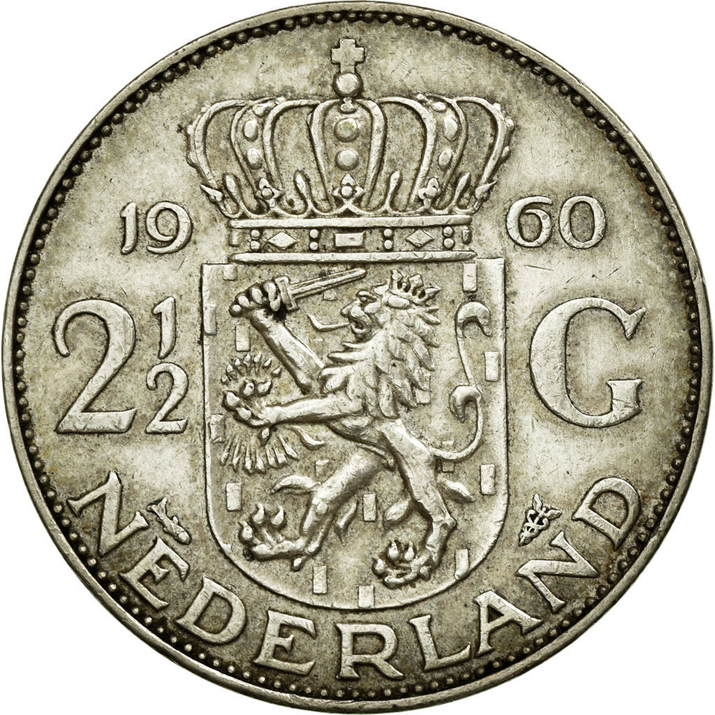 Munten, Nederland, Juliana, 2-1/2 Gulden, 1960, ZF, Zilver, KM:185