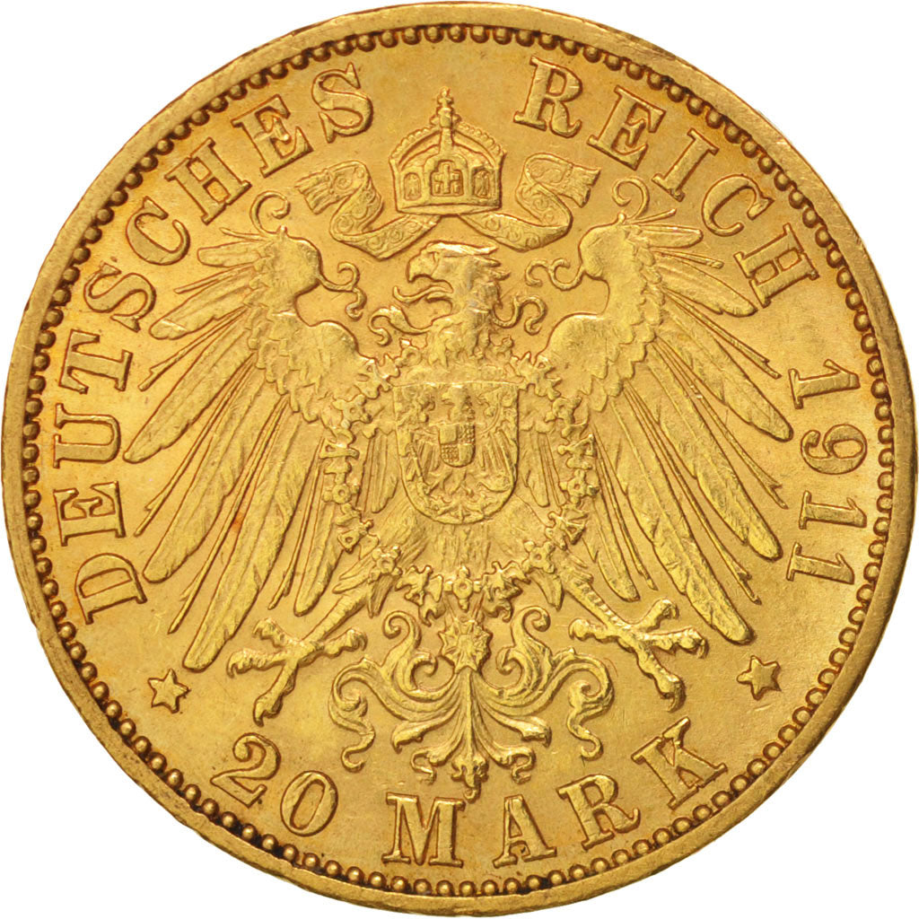 Etats allemands, BADEN, Friedrich II, 20 Mark, 1911, Stuttgart, TTB+, Or, KM:284