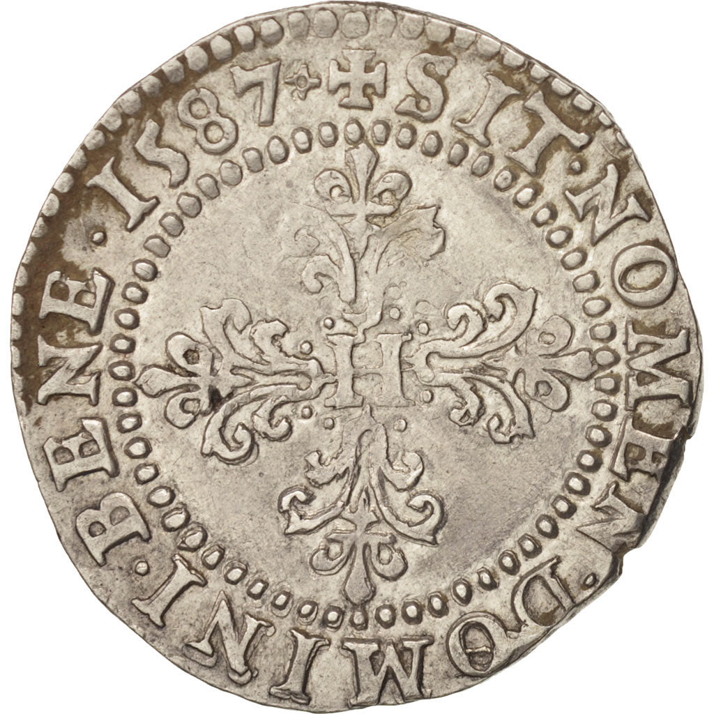 France, Henri III, Demi franc au col plat, 1587, Poitiers,AU(50-53),Sombart:4716