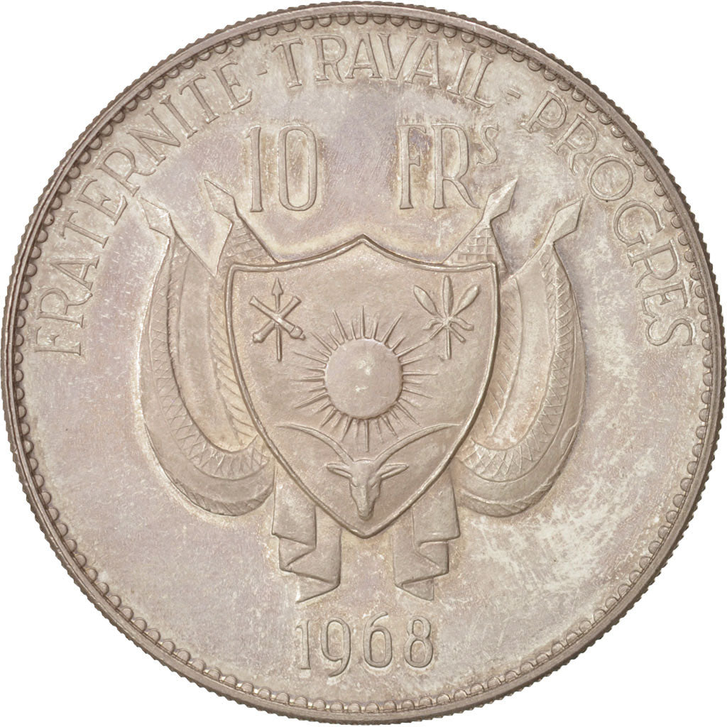 Niger, 10 Francs, 1968, MS(63), Silver, KM:8.1