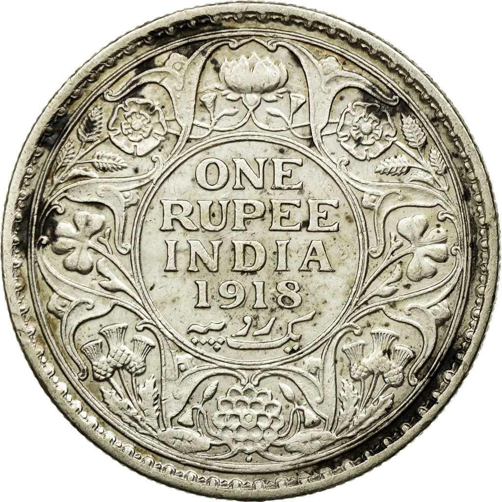Coin, INDIA-BRITISH, George V, Rupee, 1918, Bombay, EF(40-45), Silver, KM:524