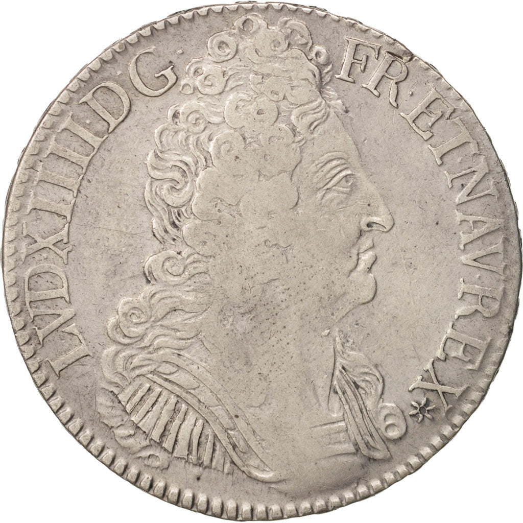 Francia, Louis XIV, Écu aux 3 couronnes, 1709, Caen, BC+, Plata, KM:386.3