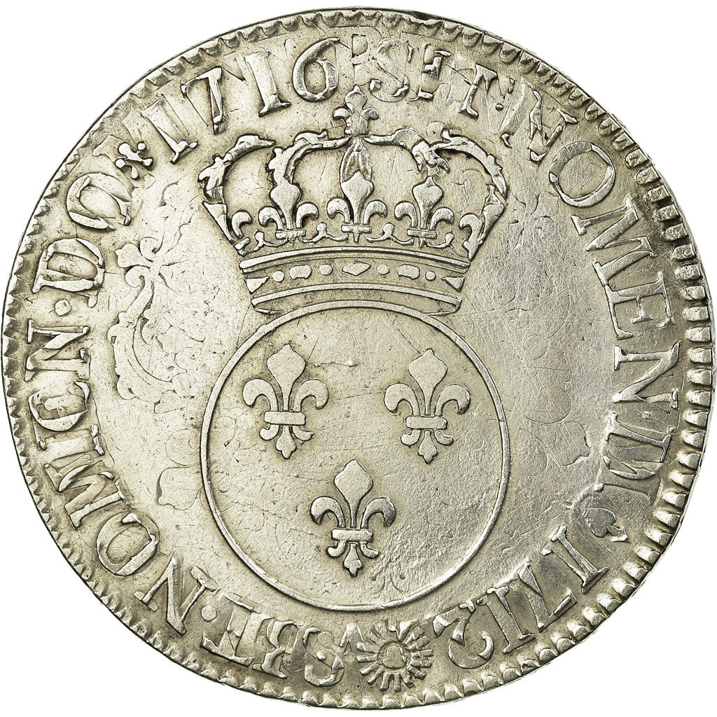 Moneta, Francia, Louis XV, Écu Vertugadin, Ecu, 1716, Paris, MB+, Argento