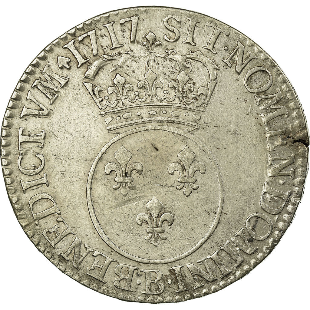 Moneta, Francia, Louis XV, Écu Vertugadin, Ecu, 1717, Rouen, MB+, Argento
