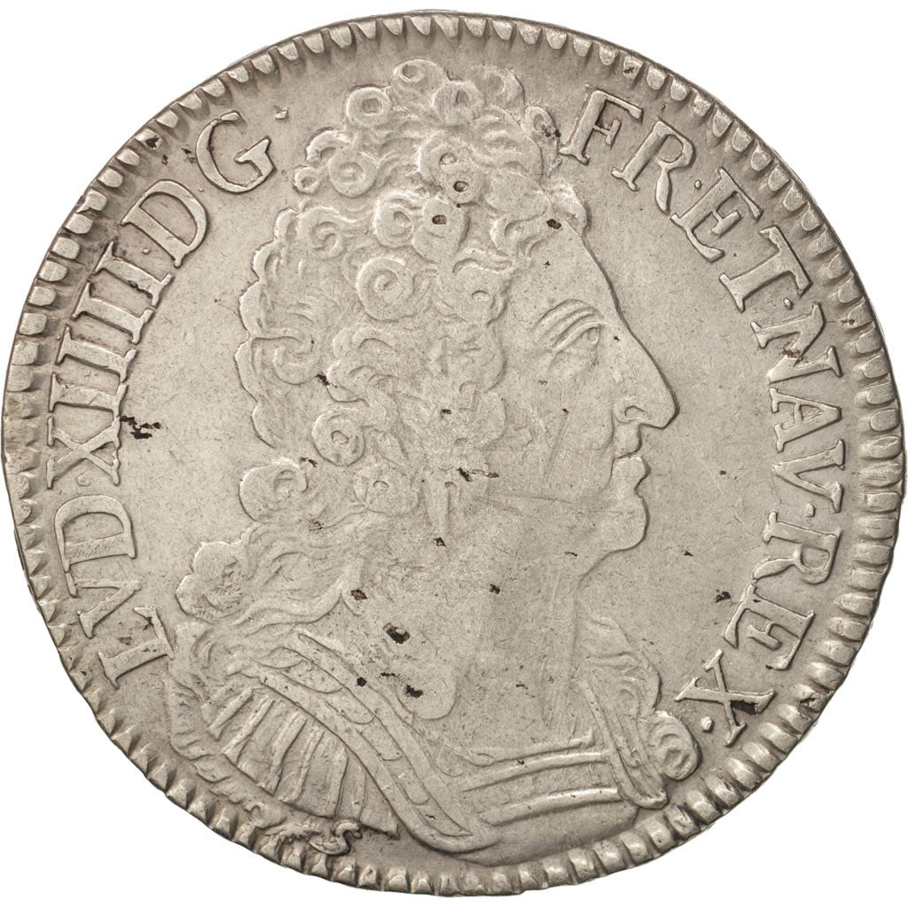 Moneda, Francia, Louis XIV, Écu aux 3 couronnes, Ecu, 1709, Rouen, BC+, Plata
