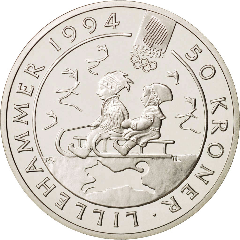 Norway, Harald V, 50 Kroner, 1992, MS(65-70), Silver, KM:439