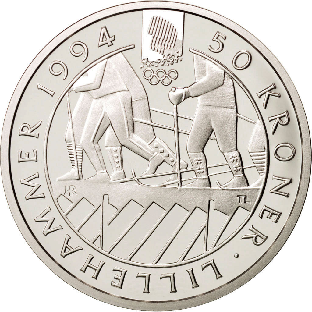 Norway, Harald V, 50 Kroner, 1993, MS(65-70), Silver, KM:447