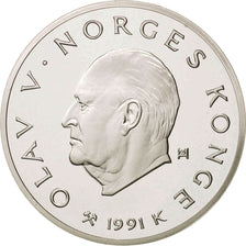 Norway, Olav V, 50 Kroner, 1991, MS(65-70), Silver, KM:432