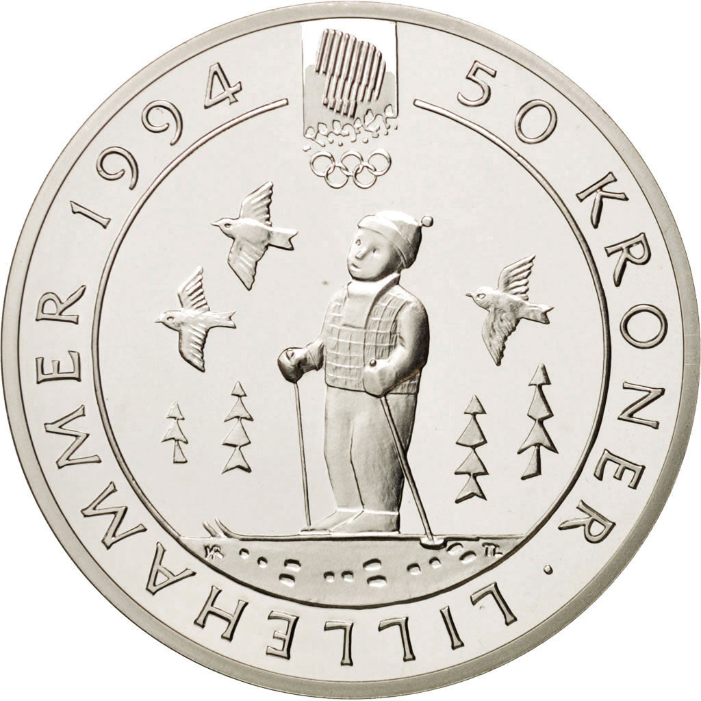 Norway, Olav V, 50 Kroner, 1991, MS(65-70), Silver, KM:432