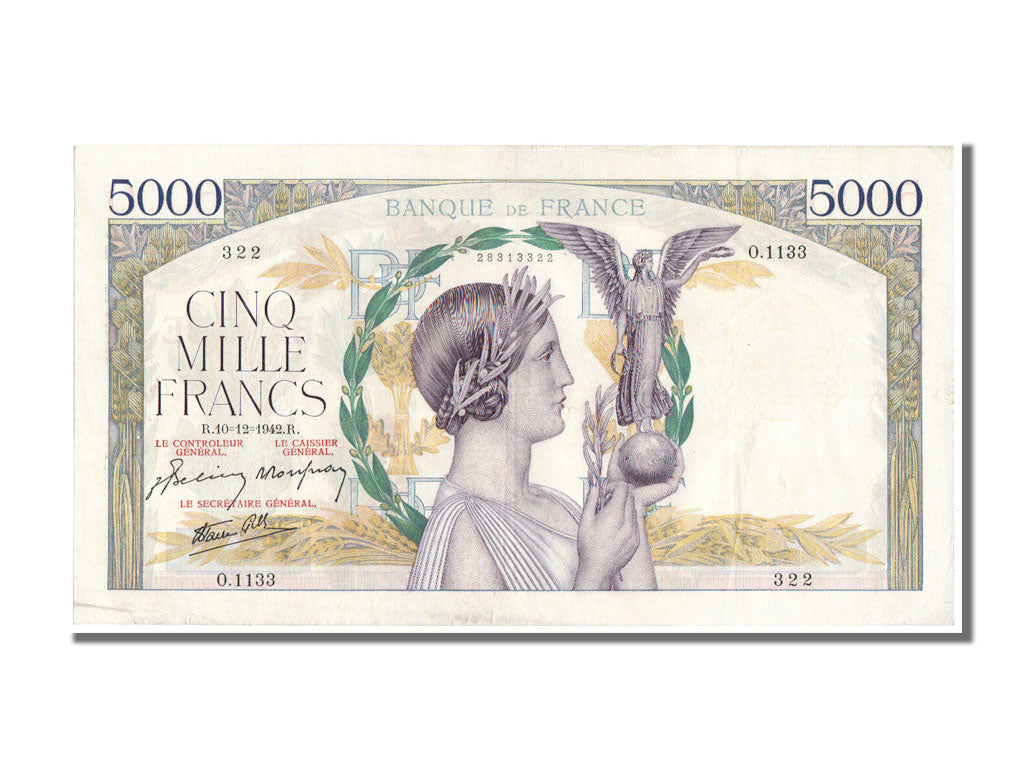 Francia, 5000 Francs, 5 000 F 1934-1944 ''Victoire'', 1942, KM:97c, BB+, Faye...