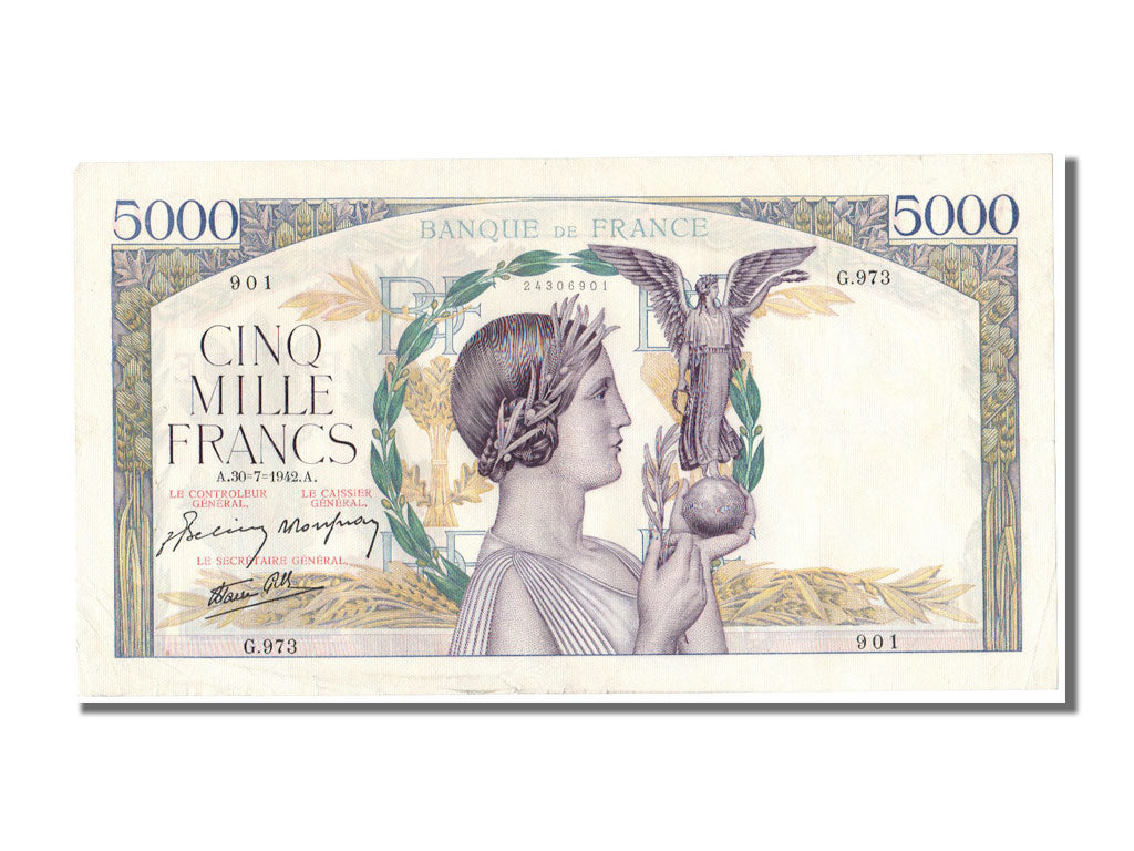 Francia, 5000 Francs, 5 000 F 1934-1944 ''Victoire'', 1942, KM:97c, 1942-07-3...