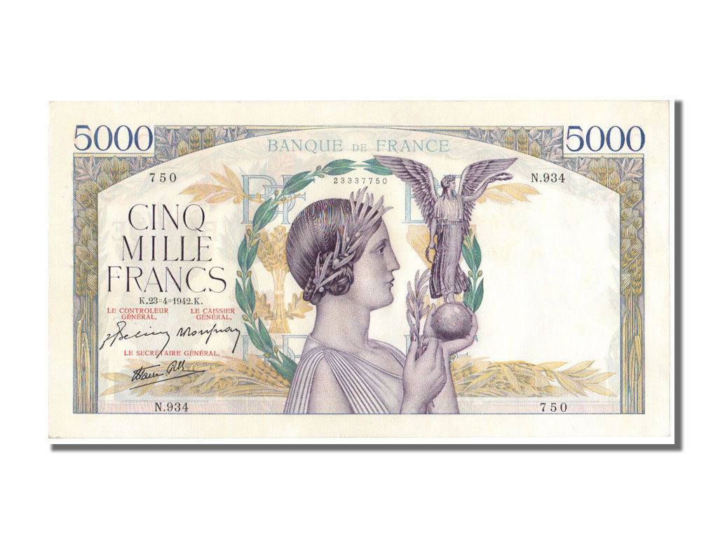 Billete, Francia, 5000 Francs, 5 000 F 1934-1944 ''Victoire'', 1942, 1942-04-23