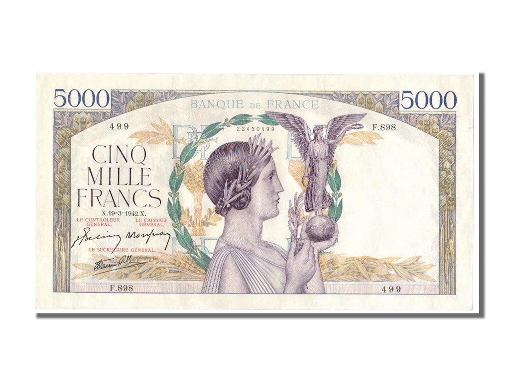 Banknote, France, 5000 Francs, 5 000 F 1934-1944 ''Victoire'', 1942, 1942-03-19