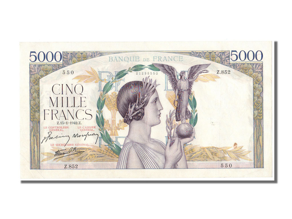 France, 5000 Francs, 5 000 F 1934-1944 ''Victoire'', 1942, KM #97c, 1942-01-15,.