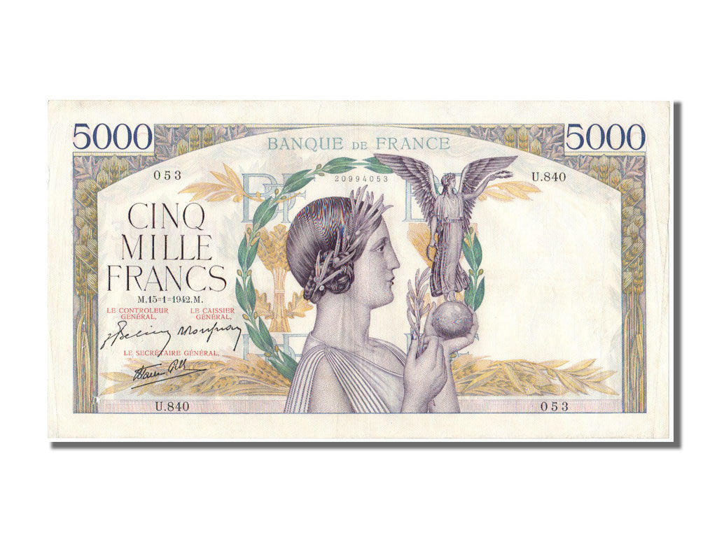 Banknote, France, 5000 Francs, 5 000 F 1934-1944 ''Victoire'', 1942, 1942-01-15
