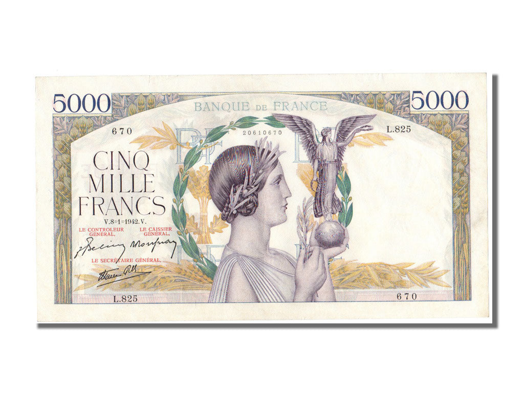 France, 5000 Francs, 5 000 F 1934-1944 ''Victoire'', 1942, KM #97c, 1942-01-08,.
