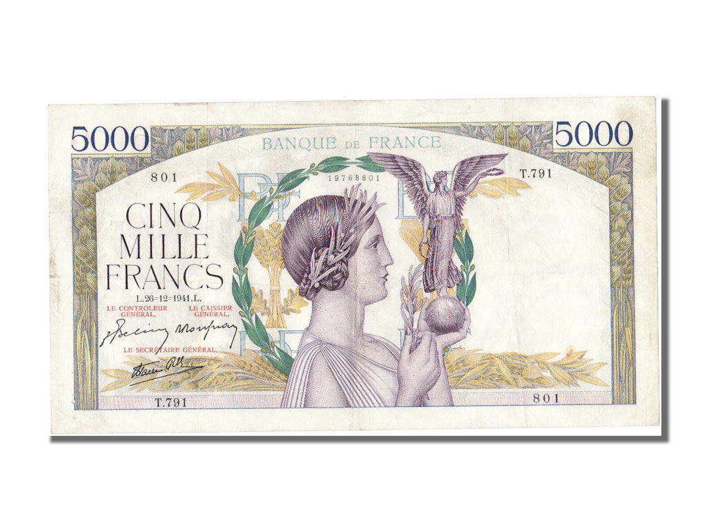 France, 5000 Francs, 5 000 F 1934-1944 ''Victoire'', 1941, KM #97c, 1941-12-26,.