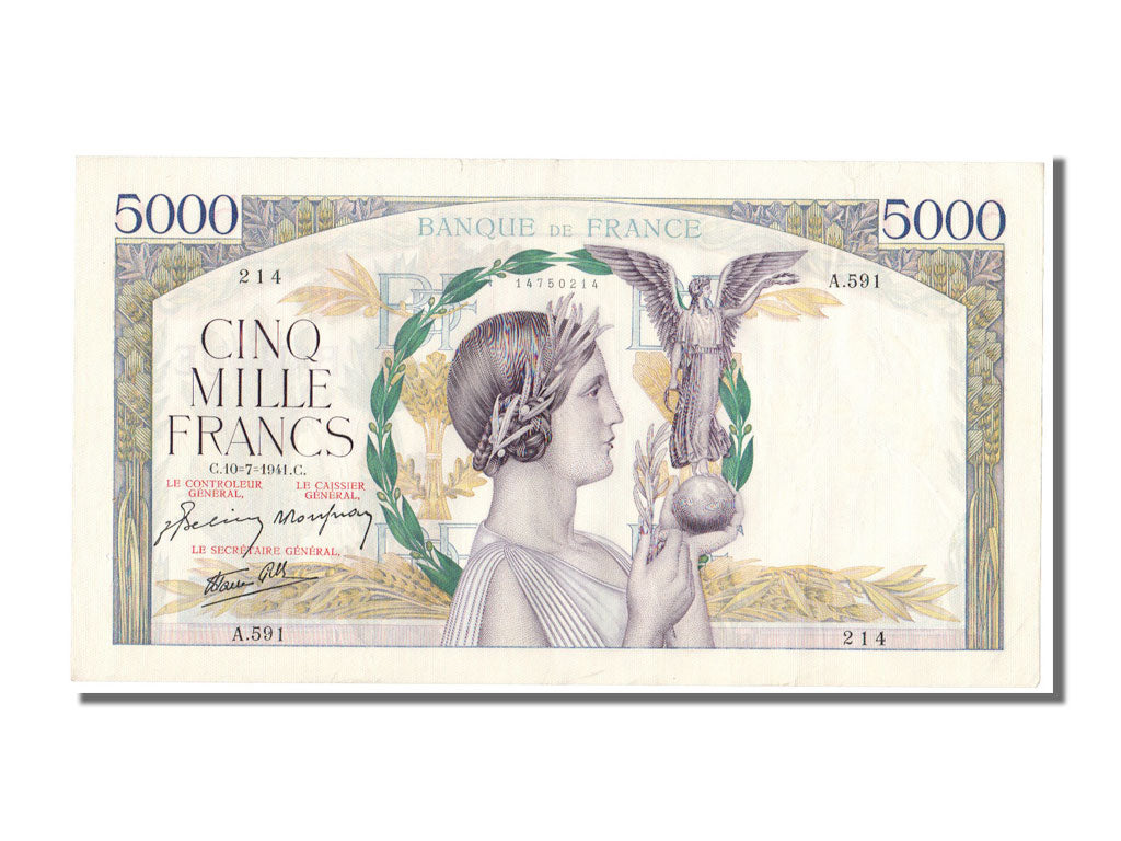 Banknote, France, 5000 Francs, 5 000 F 1934-1944 ''Victoire'', 1941, 1941-07-10