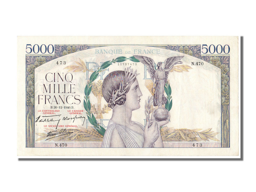 Biljet, Frankrijk, 5000 Francs, 5 000 F 1934-1944 ''Victoire'', 1940