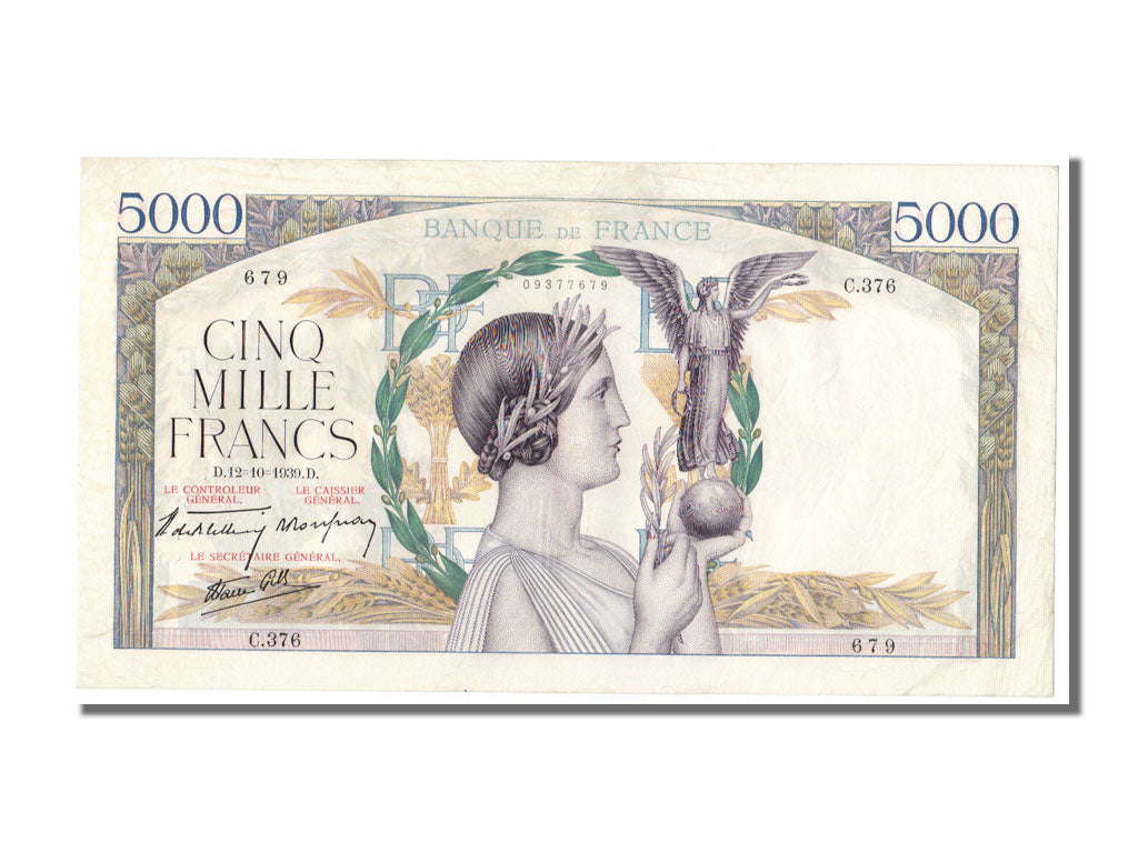 Billete, Francia, 5000 Francs, 5 000 F 1934-1944 ''Victoire'', 1939, 1939-10-12
