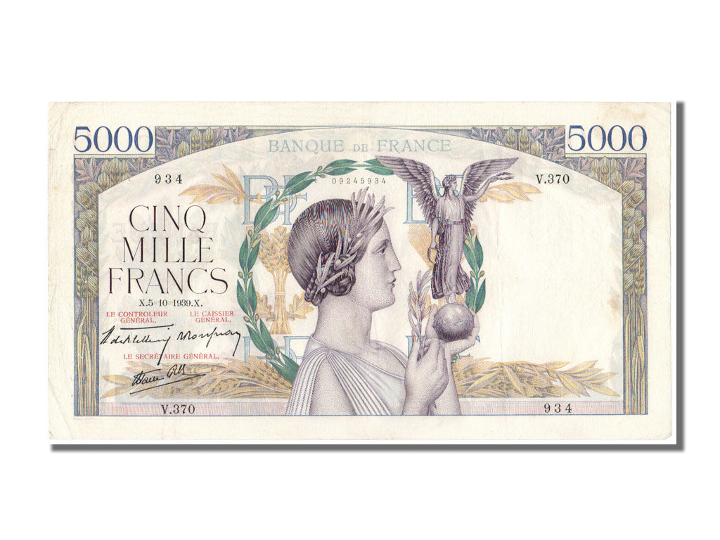 Billete, Francia, 5000 Francs, 5 000 F 1934-1944 ''Victoire'', 1939, 1939-10-05