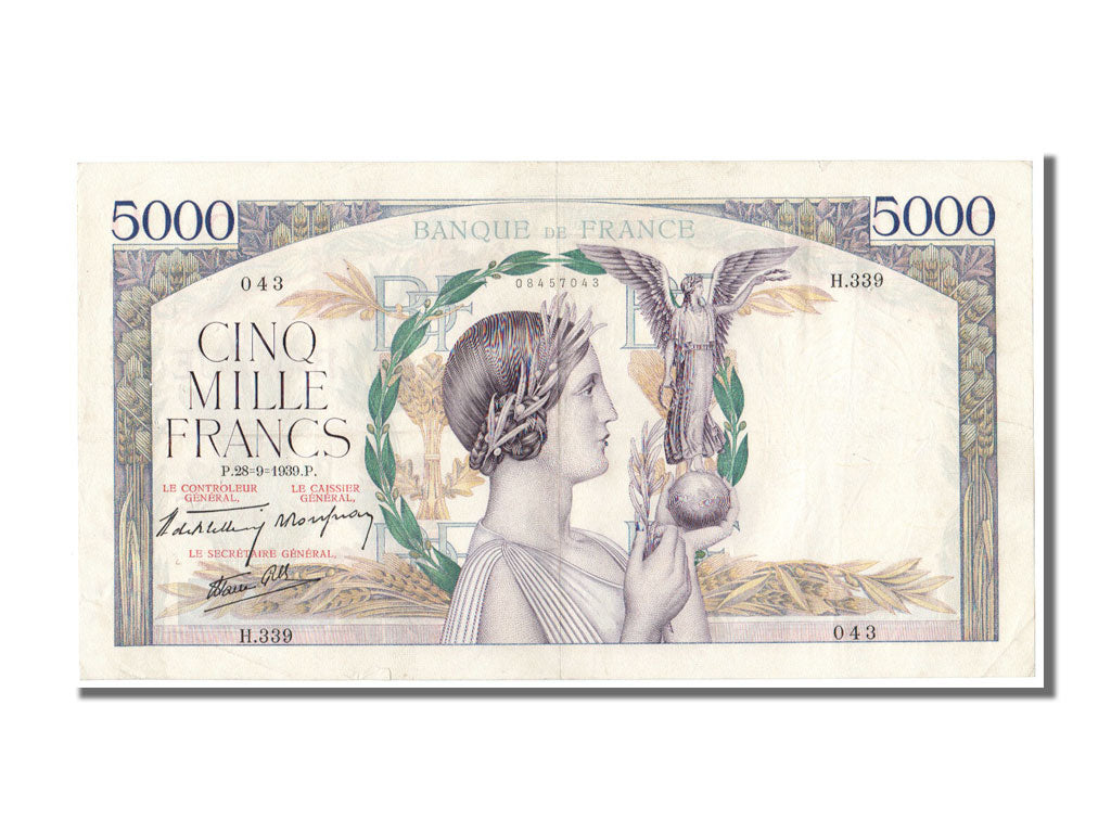 Banknote, France, 5000 Francs, 5 000 F 1934-1944 ''Victoire'', 1939, 1939-09-28
