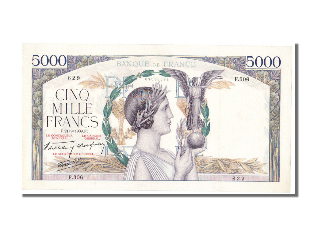 Billet, France, 5000 Francs, 5 000 F 1934-1944 ''Victoire'', 1939, 1939-09-21