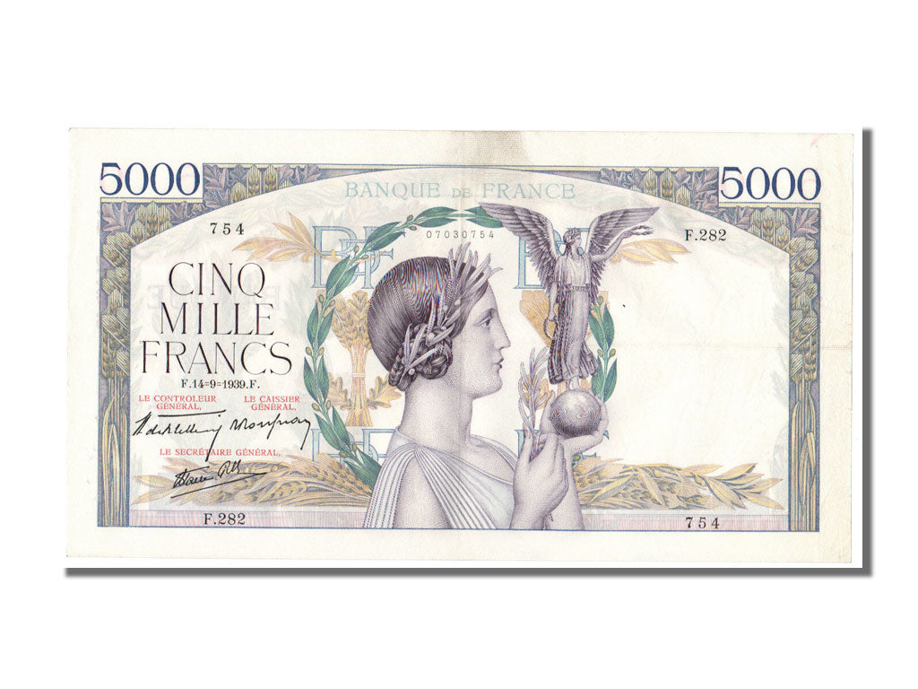 France, 5000 Francs, 5 000 F 1934-1944 ''Victoire'', 1939, KM #97a, 1939-09-14,.