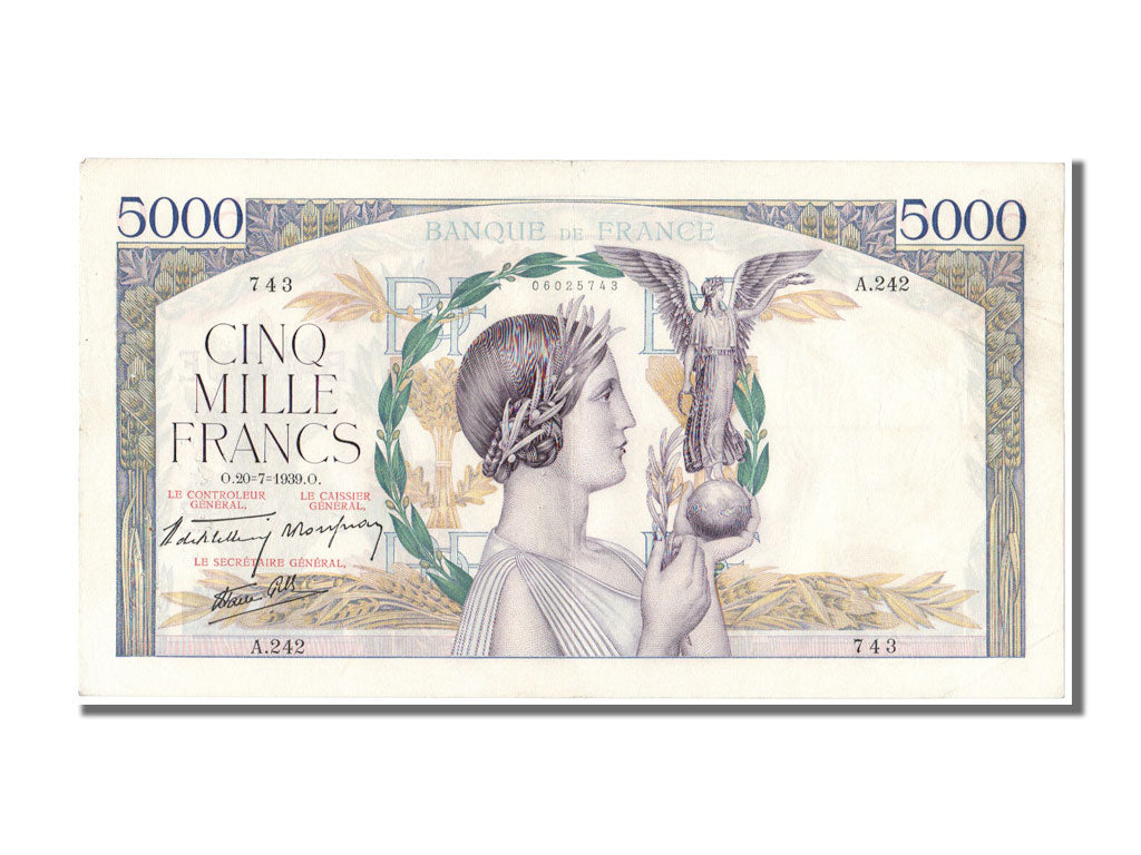 France, 5000 Francs, 5 000 F 1934-1944 ''Victoire'', 1939, KM #97a, 1939-07-20,.