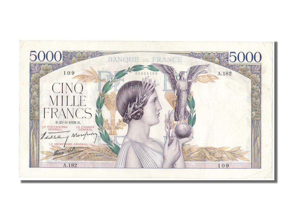Banknote, France, 5000 Francs, 5 000 F 1934-1944 ''Victoire'', 1939, 1939-05-25