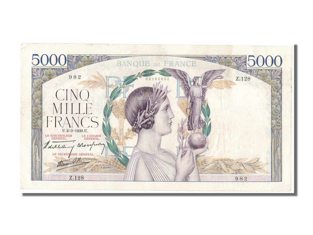 Billete, Francia, 5000 Francs, 5 000 F 1934-1944 ''Victoire'', 1939, 1939-03-02