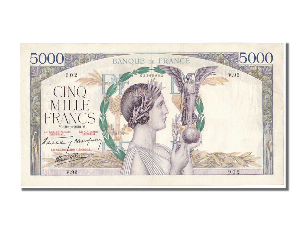 France, 5000 Francs, 5 000 F 1934-1944 ''Victoire'', 1939, KM #97b, 1939-01-19,.