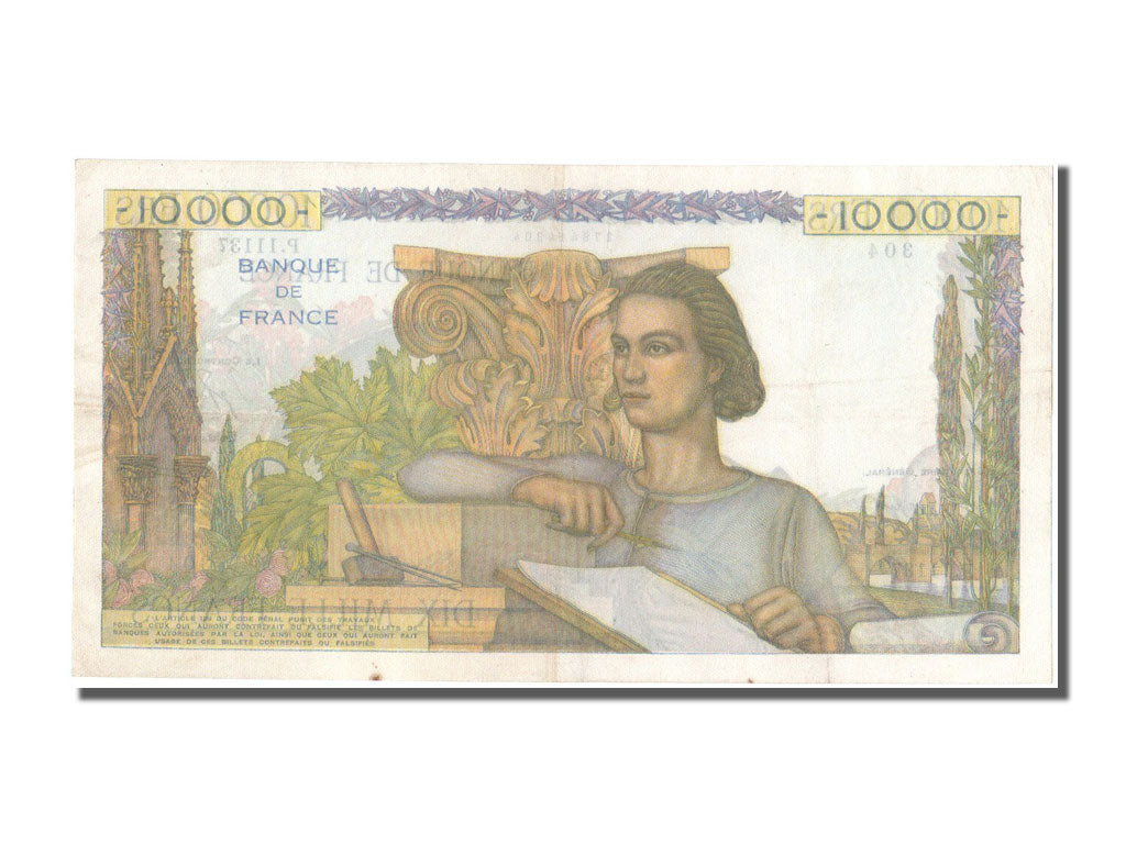 Francia, 10,000 Francs, 10 000 F 1945-1956 ''Génie Français'', 1956, KM:132...