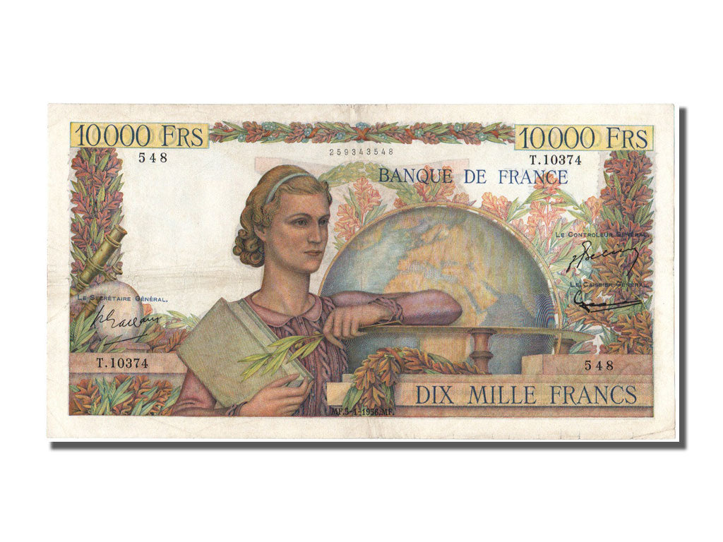 France, 10,000 Francs, 10 000 F 1945-1956 ''Génie Français'', 1956, KM #132d, 19