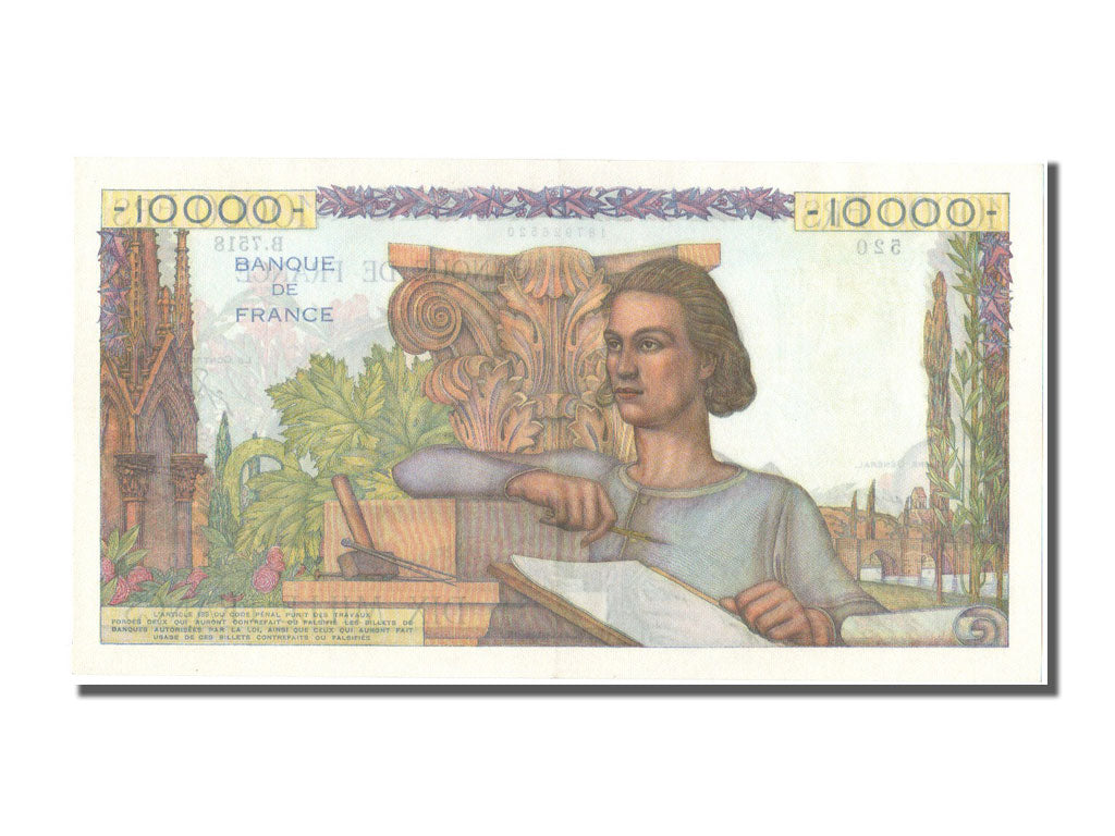 France, 10,000 Francs, 10 000 F 1945-1956 ''Génie Français'', 1954, KM #132d, 19